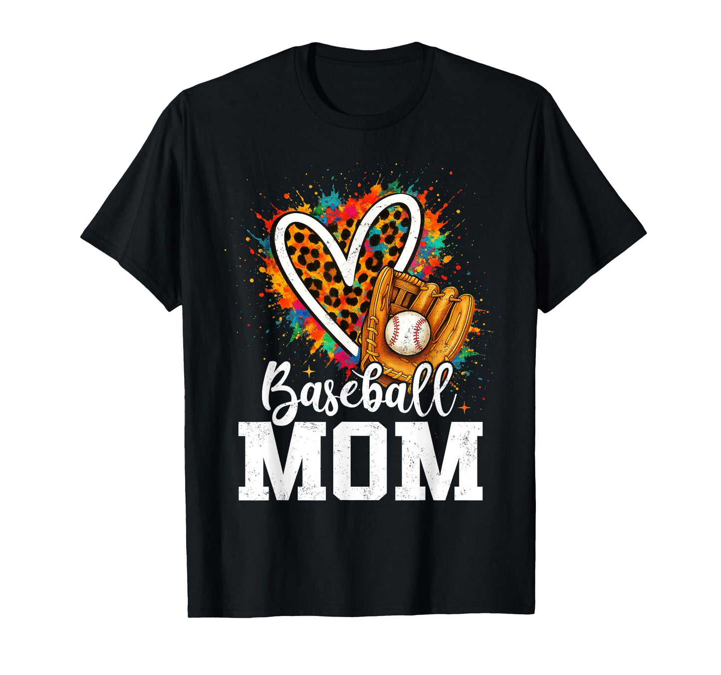 Baseball Mom Leopard Heart Colorful T-Shirt - Trendy Graphic for Adults - T-Shirt, Sweatshirt, Hoodie