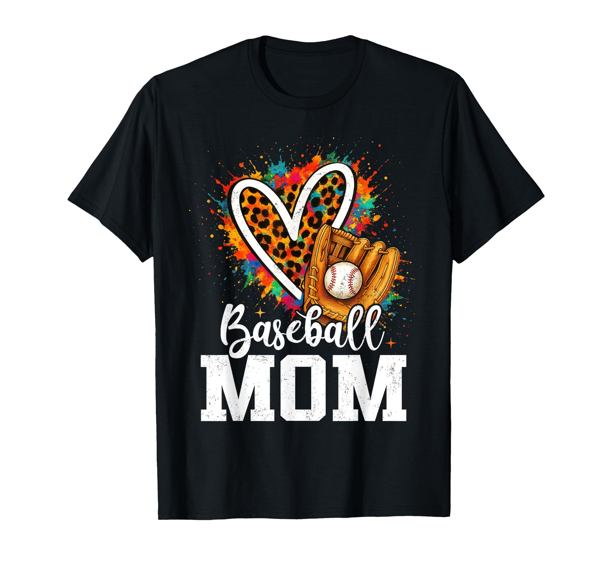 Baseball Mom Leopard Heart Colorful T-Shirt - Trendy Graphic for Adults - T-Shirt, Sweatshirt, Hoodie