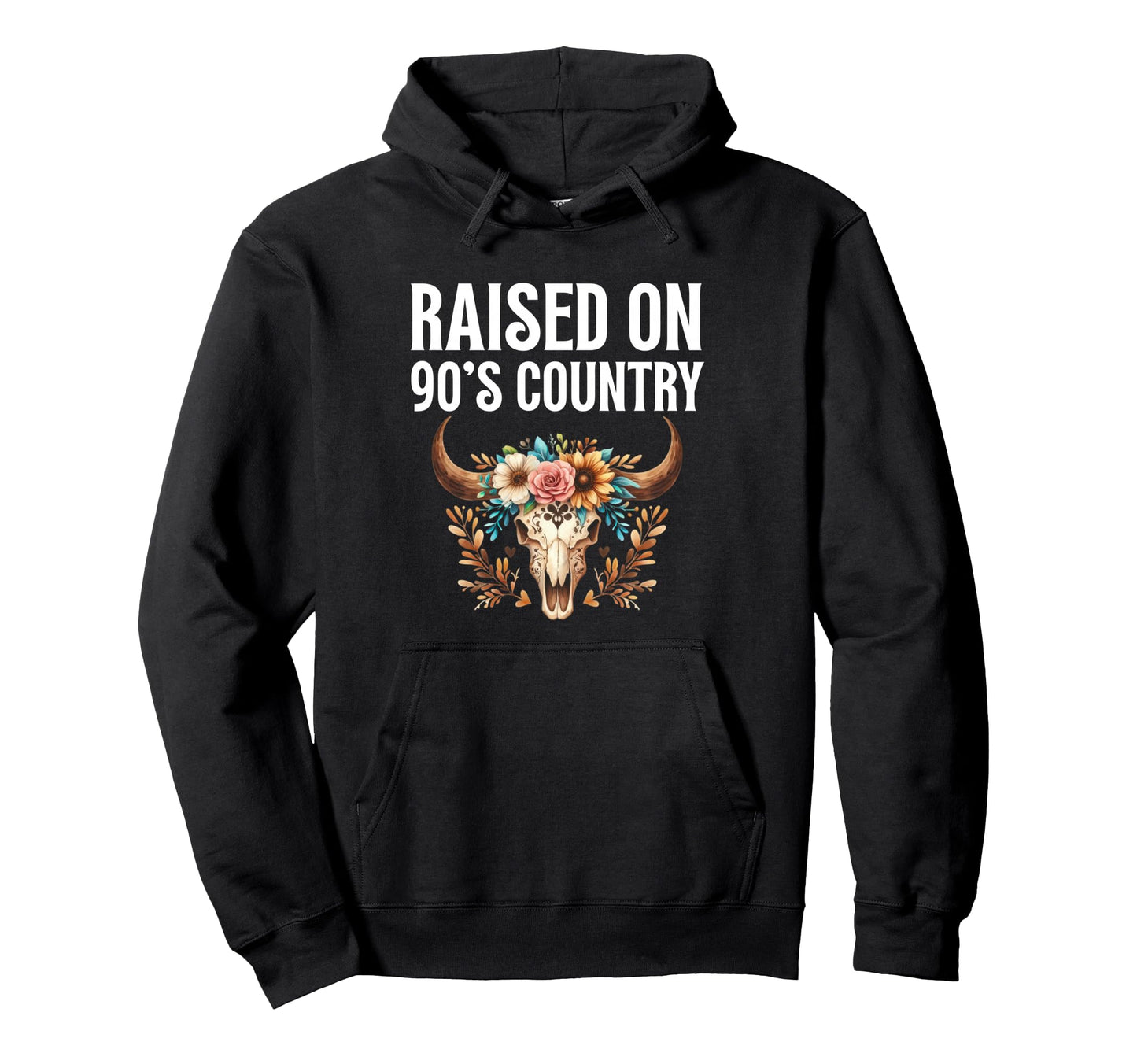 Raised 90S Country Music Western Boho Hoodie - Minimalist Print Men Women - T-Shirt, Sweatshirt, Hoodie