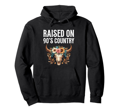 Raised 90S Country Music Western Boho Hoodie - Minimalist Print Men Women - T-Shirt, Sweatshirt, Hoodie