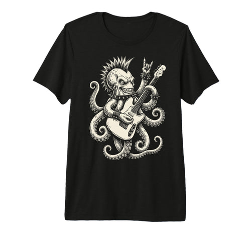 Funny Octopus Playing Guitar Rock And T-Shirt - Minimalist Print Men Women - T-Shirt, Sweatshirt, Hoodie