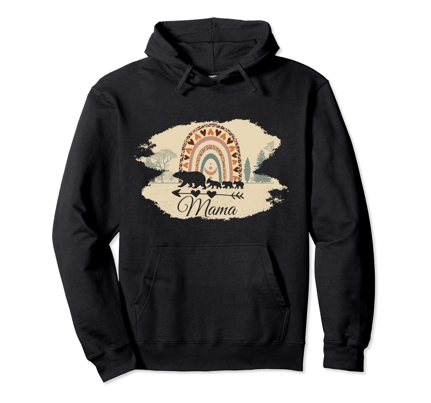 Mama Bear Three Cubs And Rainbow Boho Hoodie - Streetwear Style Men Women - T-Shirt, Sweatshirt, Hoodie