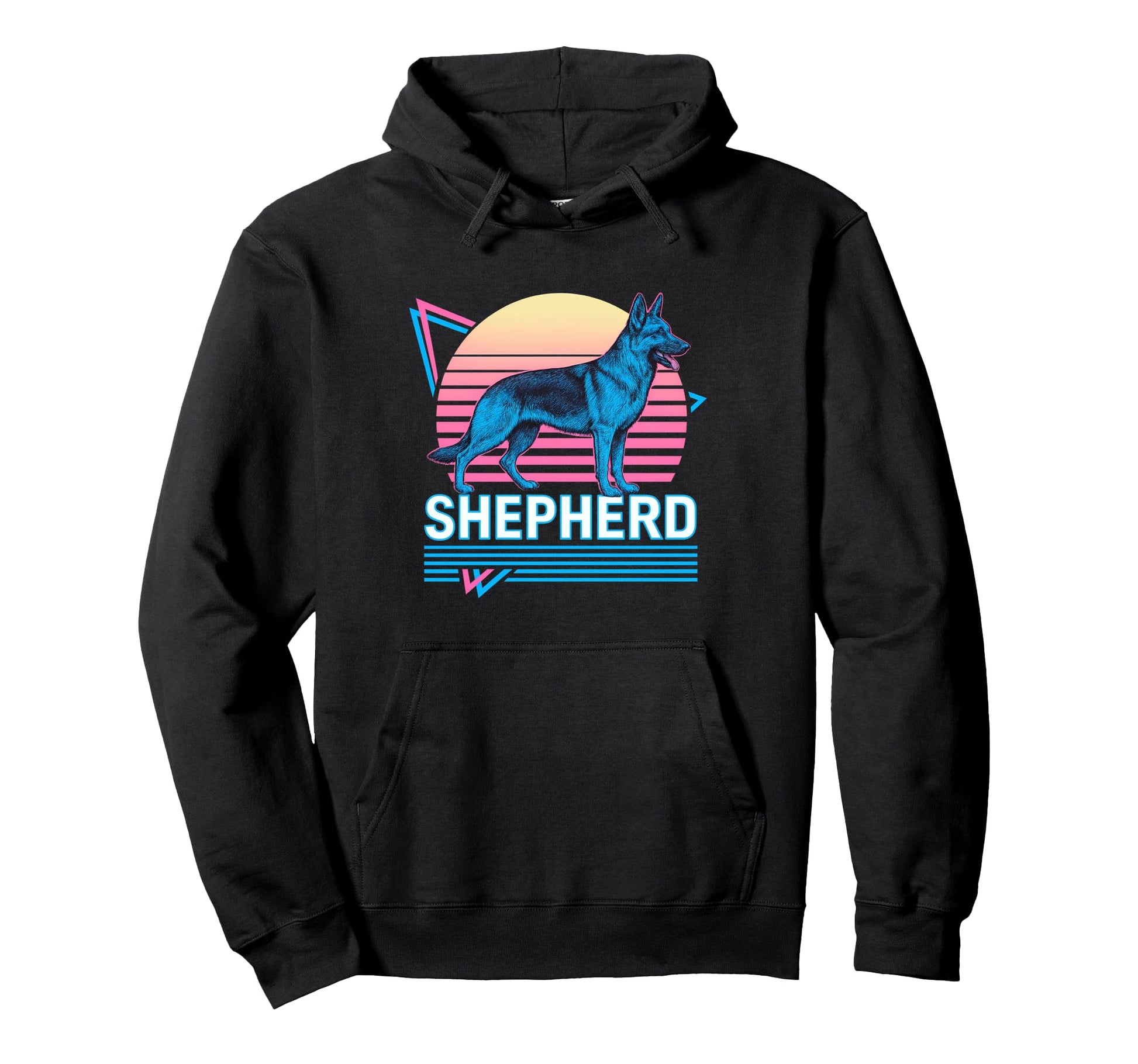 German Shepherd Synthwave Aesthetic Dog Hoodie - Custom Art Print Unisex - T-Shirt, Sweatshirt, Hoodie