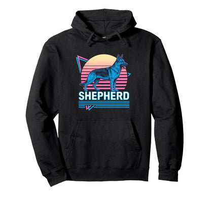German Shepherd Synthwave Aesthetic Dog Hoodie - Custom Art Print Unisex - T-Shirt, Sweatshirt, Hoodie