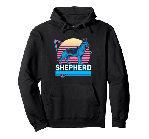 German Shepherd Synthwave Aesthetic Dog Hoodie - Custom Art Print Unisex - T-Shirt, Sweatshirt, Hoodie