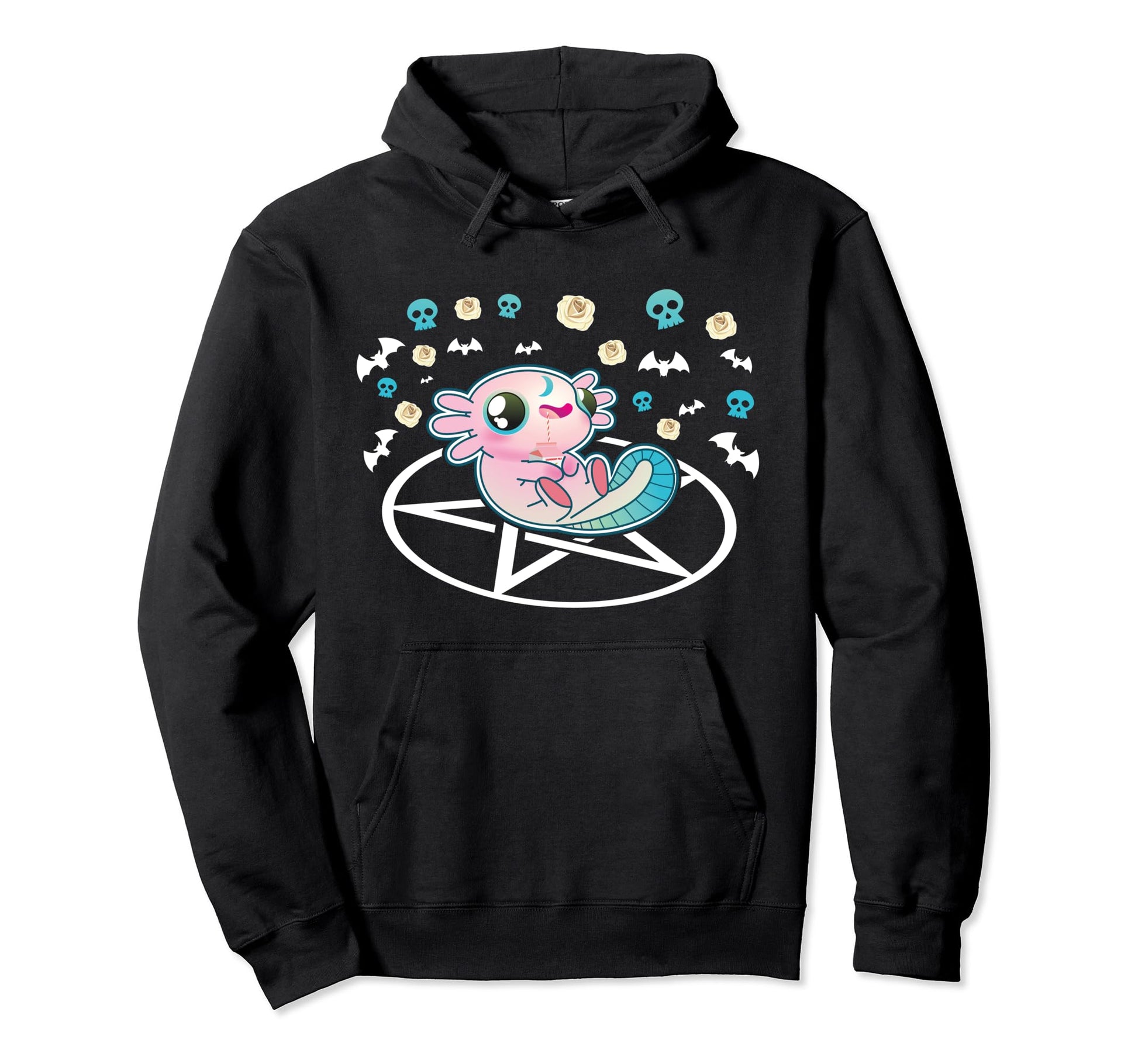 Axolotl Strawberry Milk Goth Axolotl Hoodie - Fun Novelty Design for Adults - T-Shirt, Sweatshirt, Hoodie