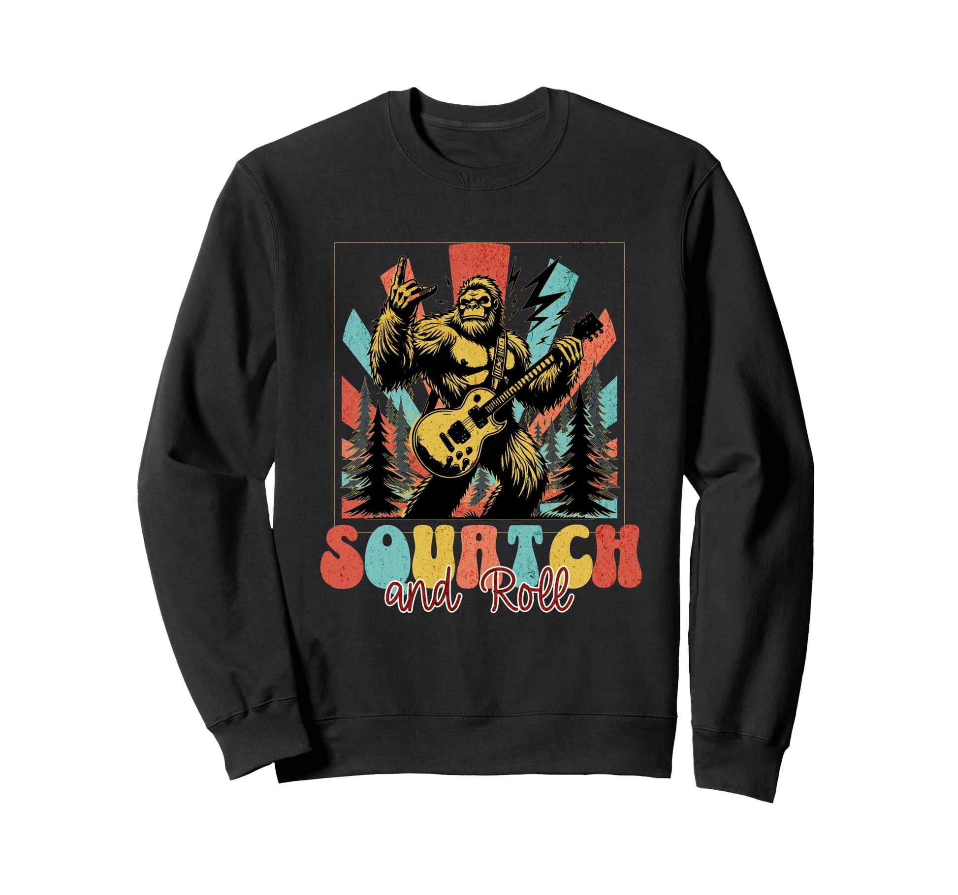 Forest Bigfoot Squatch And Roll Rock Sweatshirt - Graphic Print Unisex - T-Shirt, Sweatshirt, Hoodie
