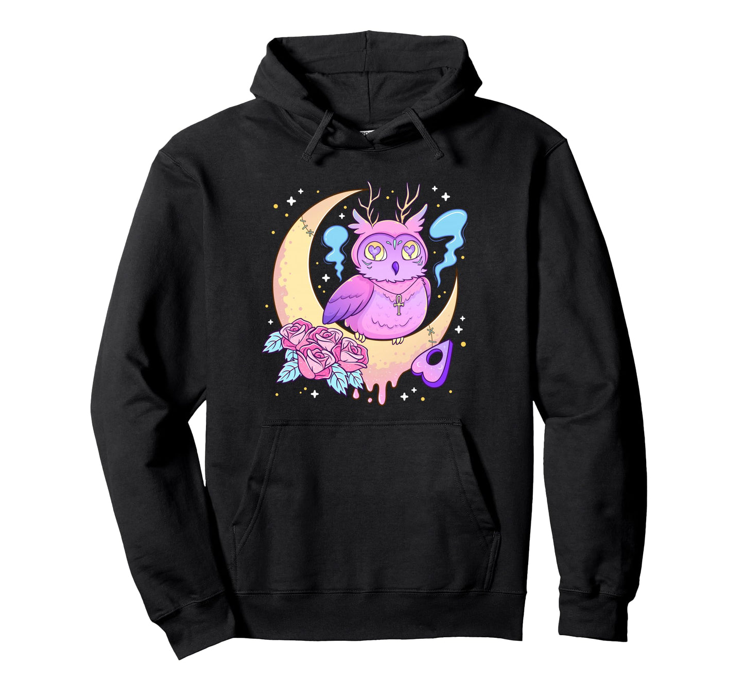 Kawaii Pastel Goth Creepy Owl Crescent Hoodie - Custom Art Print Unisex - T-Shirt, Sweatshirt, Hoodie