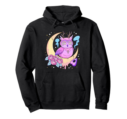 Kawaii Pastel Goth Creepy Owl Crescent Hoodie - Custom Art Print Unisex - T-Shirt, Sweatshirt, Hoodie