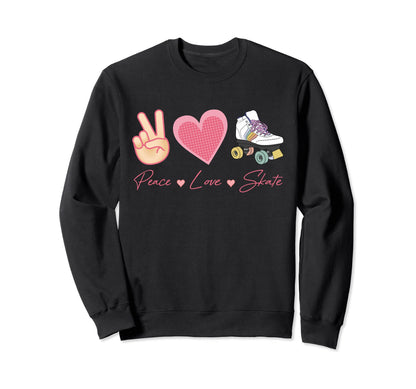 Roller Skating Teen Peace Love Sweatshirt - Custom Art Print Men Women - T-Shirt, Sweatshirt, Hoodie