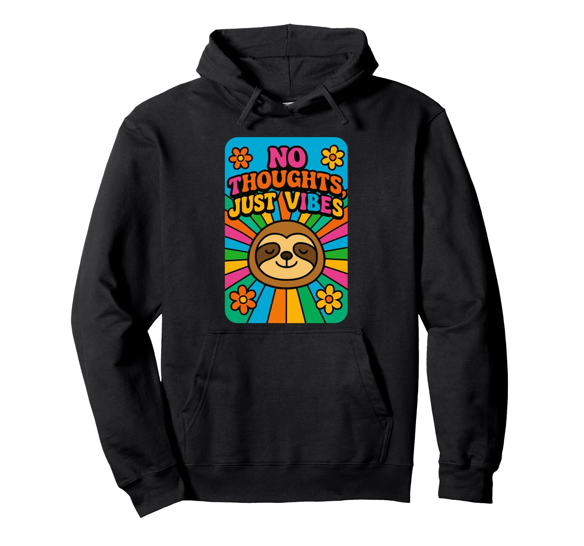No Thoughts Just Vibes Sloth Rainbow Hoodie - Minimalist Print for Adults - T-Shirt, Sweatshirt, Hoodie