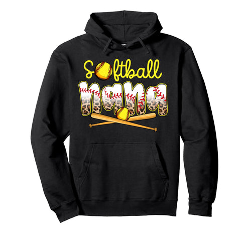 Softball Nana Leopard Mothers Day Hoodie - Fun Novelty Design for Adults - T-Shirt, Sweatshirt, Hoodie