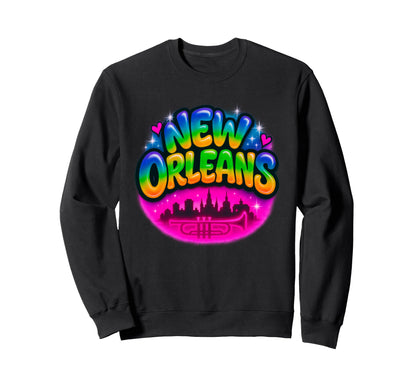New Orleans City Rainbow Skyline Sweatshirt - Aesthetic Graphic for Adults - T-Shirt, Sweatshirt, Hoodie