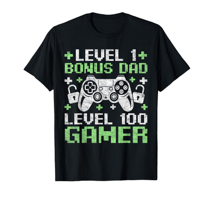 Gamer Stepdad Fathers Day Level 1 Bonus Dad T-Shirt - Graphic Print Unisex - T-Shirt, Sweatshirt, Hoodie