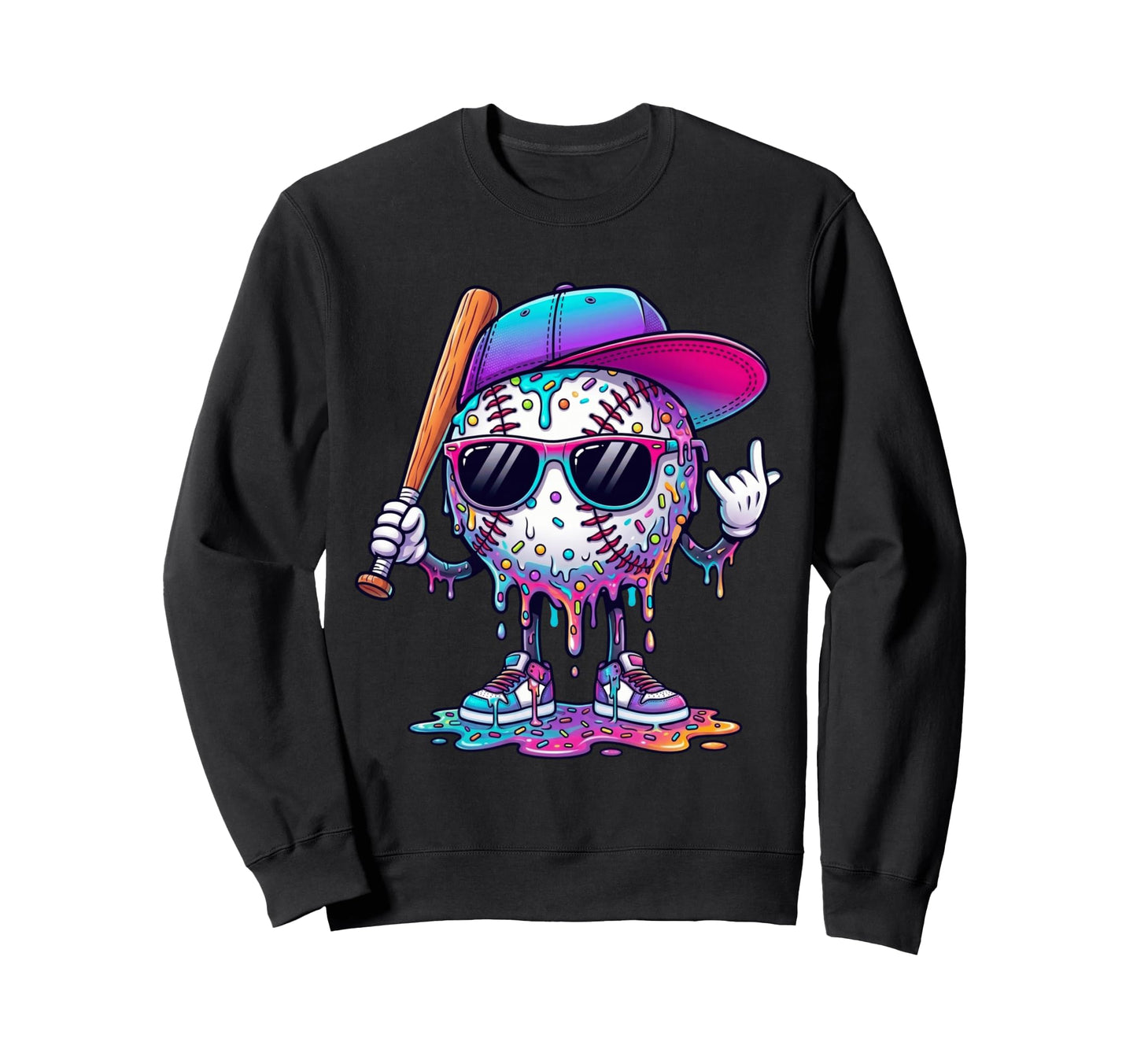 Baseball Drip Ice Cream Drip Sweatshirt - Custom Art Print for Adults - T-Shirt, Sweatshirt, Hoodie