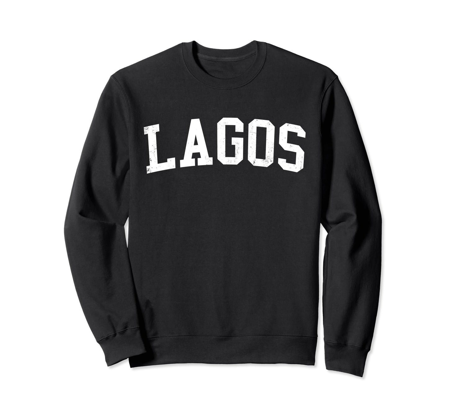 Lagos Nigeria Distressed White Varsity Sweatshirt - Graphic Print Men Women - T-Shirt, Sweatshirt, Hoodie