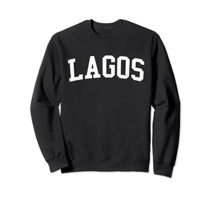 Lagos Nigeria Distressed White Varsity Sweatshirt - Graphic Print Men Women - T-Shirt, Sweatshirt, Hoodie