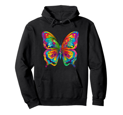 Pop Art Butterfly Colorful Rainbow Hoodie - Casual Everyday Wear Unisex - T-Shirt, Sweatshirt, Hoodie