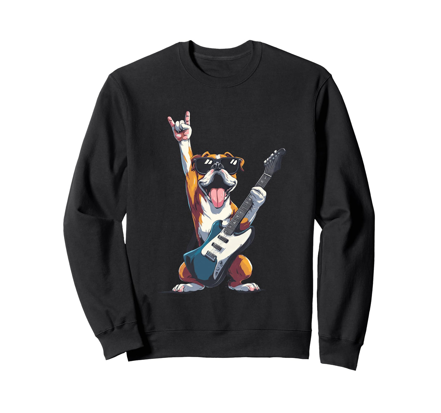 Bulldog Rock Dog Guitar Playing Sweatshirt - Graphic Print for Adults - T-Shirt, Sweatshirt, Hoodie