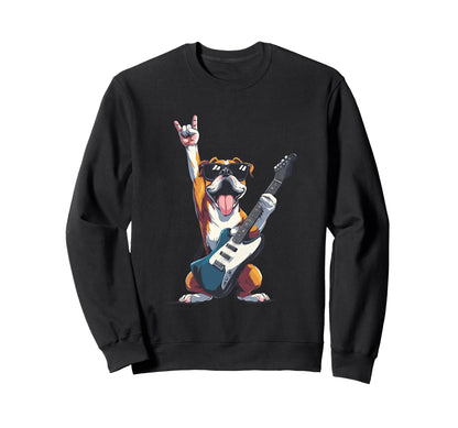 Bulldog Rock Dog Guitar Playing Sweatshirt - Graphic Print for Adults - T-Shirt, Sweatshirt, Hoodie