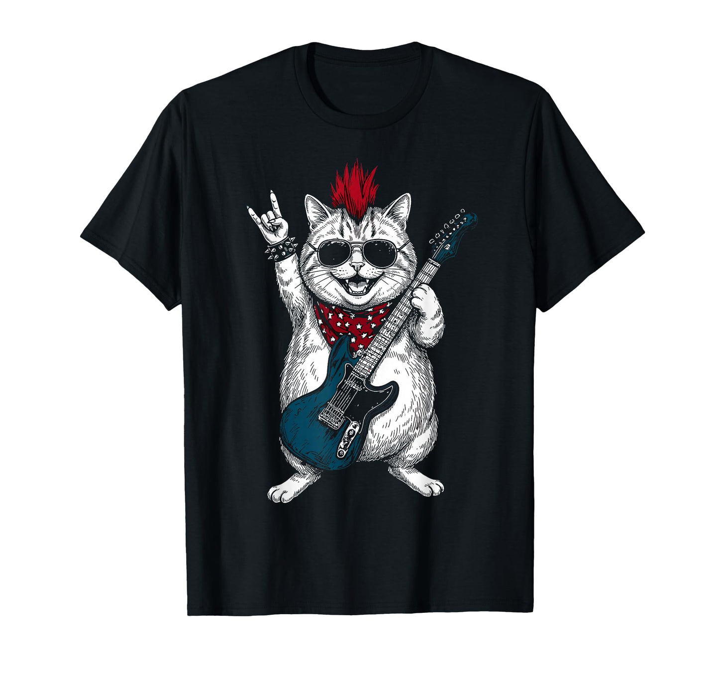 Funny Fatty Cat Playing Guitar Usa T-Shirt - Minimalist Print for Adults - T-Shirt, Sweatshirt, Hoodie