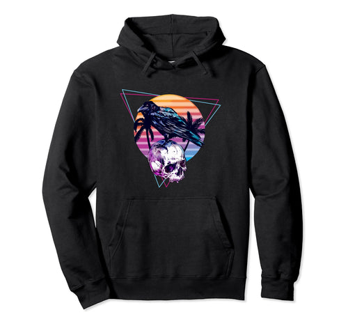 Vaporwave Skull And Crow Aesthetic Hoodie - Unique Graphic Men Women - T-Shirt, Sweatshirt, Hoodie
