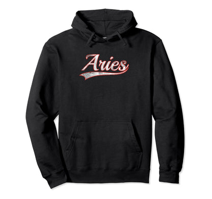 Aries Varsity Distressed Throwback Hoodie - Novelty Apparel Men Women - T-Shirt, Sweatshirt, Hoodie