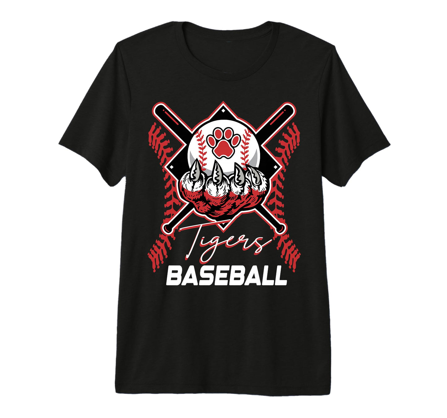 Tigers Baseball Mom Game Day Paw Red T-Shirt - Custom Art Print Men Women - T-Shirt, Sweatshirt, Hoodie