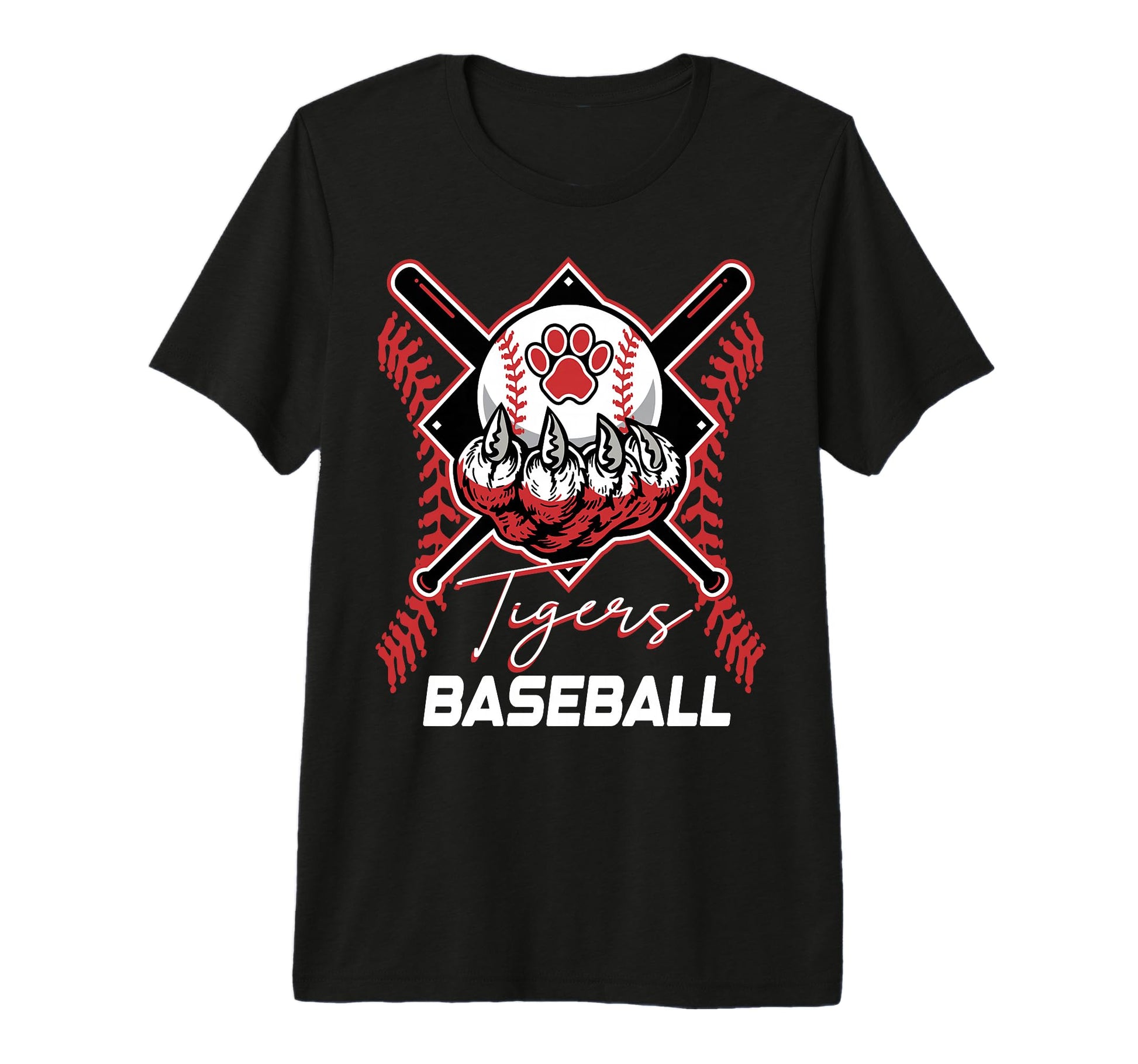 Tigers Baseball Mom Game Day Paw Red T-Shirt - Custom Art Print Men Women - T-Shirt, Sweatshirt, Hoodie