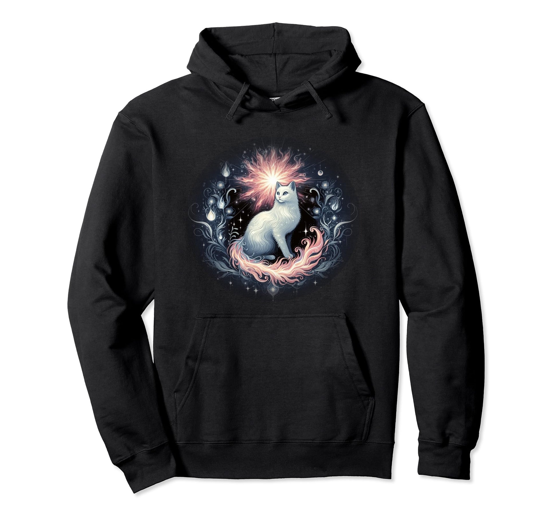 Boho White Kitty Spirit Angelic Cat Hoodie - Unique Graphic for Adults - T-Shirt, Sweatshirt, Hoodie