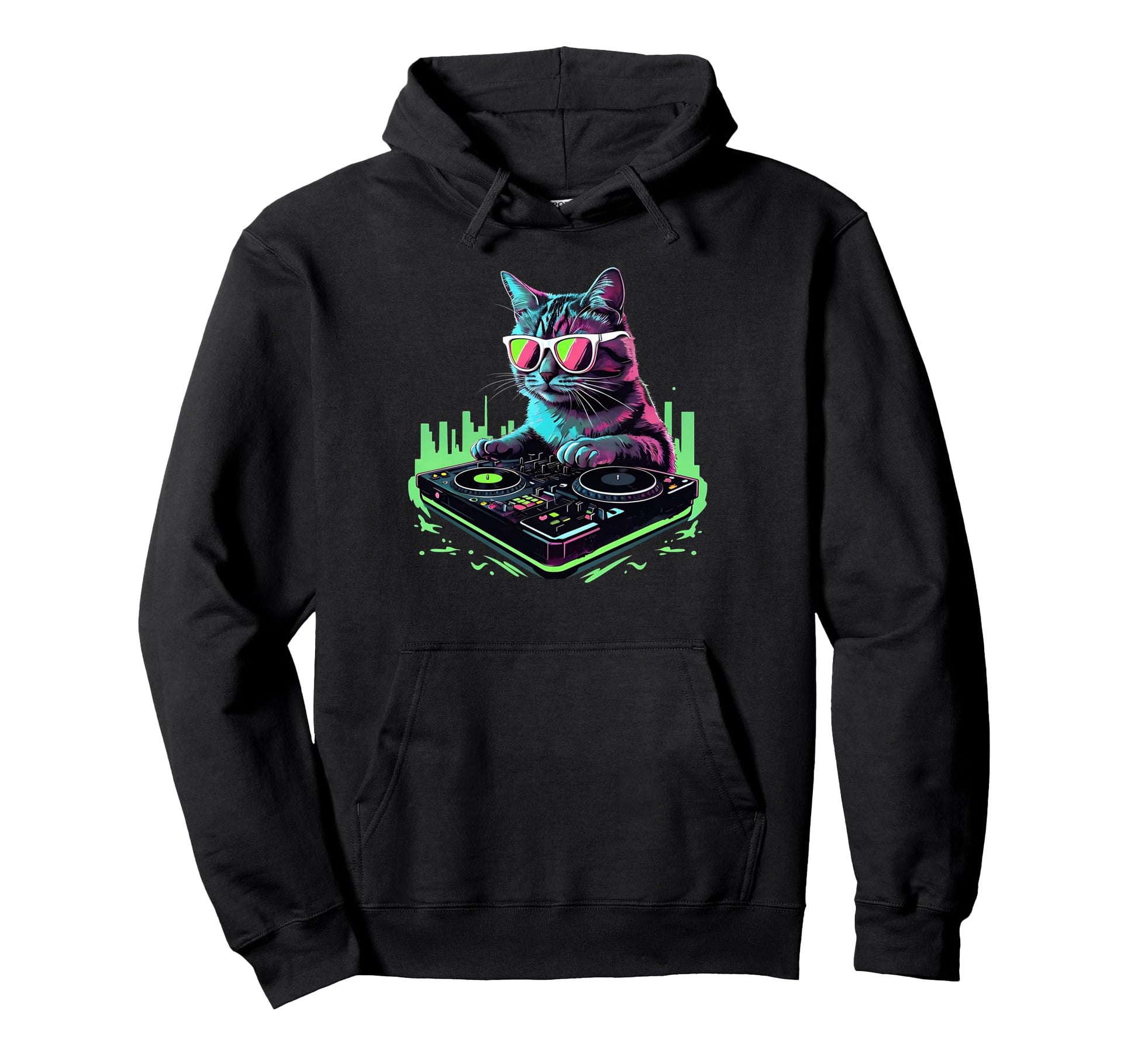 House Dj Cat Rainbow Dj Cat Kitty Hoodie - Trendy Graphic Men Women - T-Shirt, Sweatshirt, Hoodie