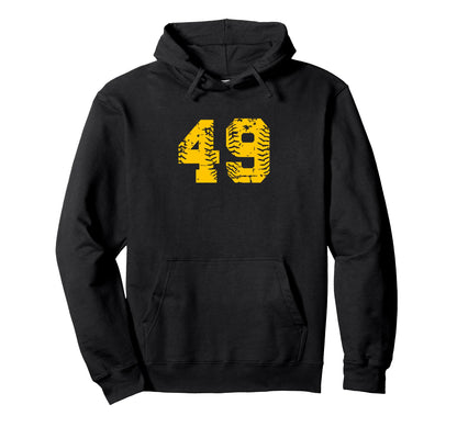 Baseball Softball Number 49 Hoodie - Unique Graphic Unisex - T-Shirt, Sweatshirt, Hoodie