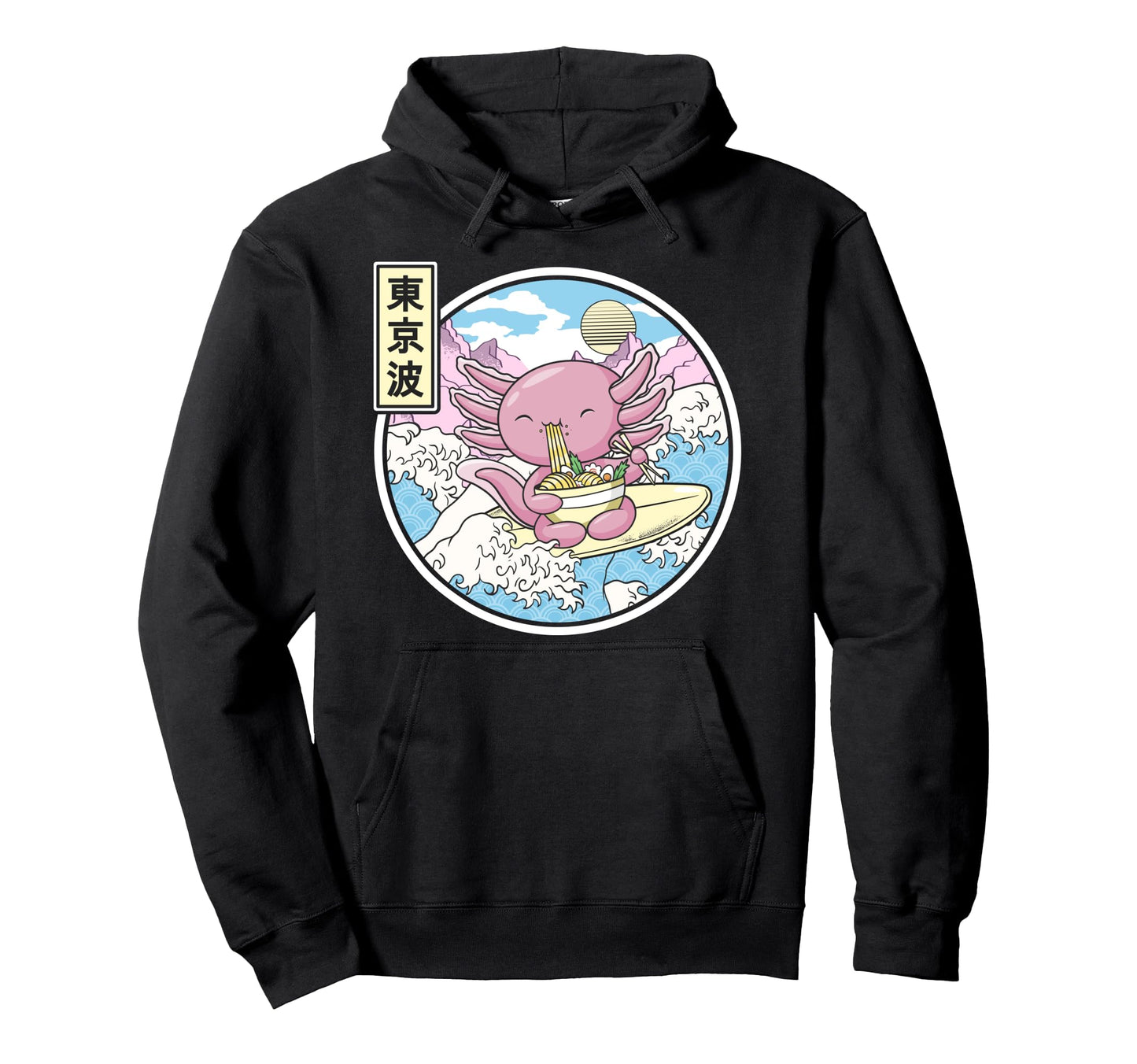 Axolotl Eating Ramen Japan Wave Anime Hoodie - Trendy Graphic Men Women - T-Shirt, Sweatshirt, Hoodie