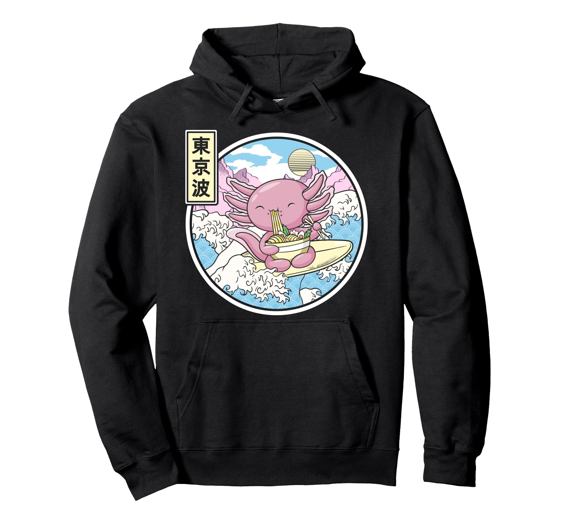Axolotl Eating Ramen Japan Wave Anime Hoodie - Trendy Graphic Men Women - T-Shirt, Sweatshirt, Hoodie