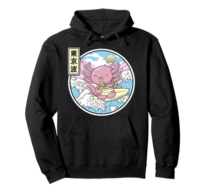 Axolotl Eating Ramen Japan Wave Anime Hoodie - Trendy Graphic Men Women - T-Shirt, Sweatshirt, Hoodie