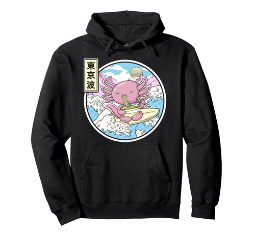 Axolotl Eating Ramen Japan Wave Anime Hoodie - Trendy Graphic Men Women - T-Shirt, Sweatshirt, Hoodie