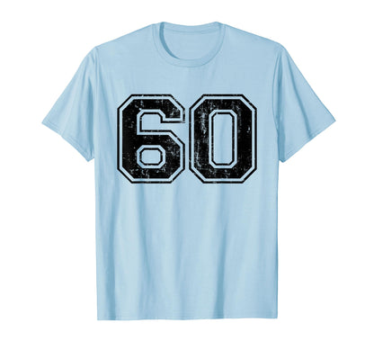 Number 60 Varsity Distressed Sport Team T-Shirt - Graphic Print Men Women - T-Shirt, Sweatshirt, Hoodie