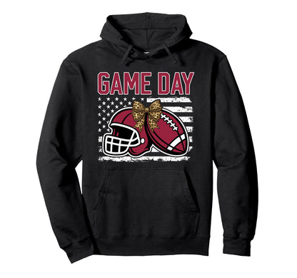 Game Day Football Bow Red Mom Mama Hoodie - Unique Graphic Unisex - T-Shirt, Sweatshirt, Hoodie