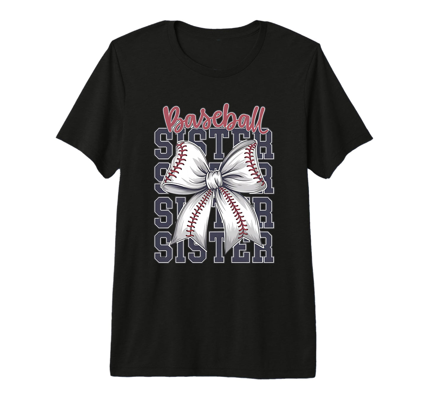 Baseball Sister Coquette Bow Tri T-Shirt - Casual Everyday Wear for Adults - T-Shirt, Sweatshirt, Hoodie