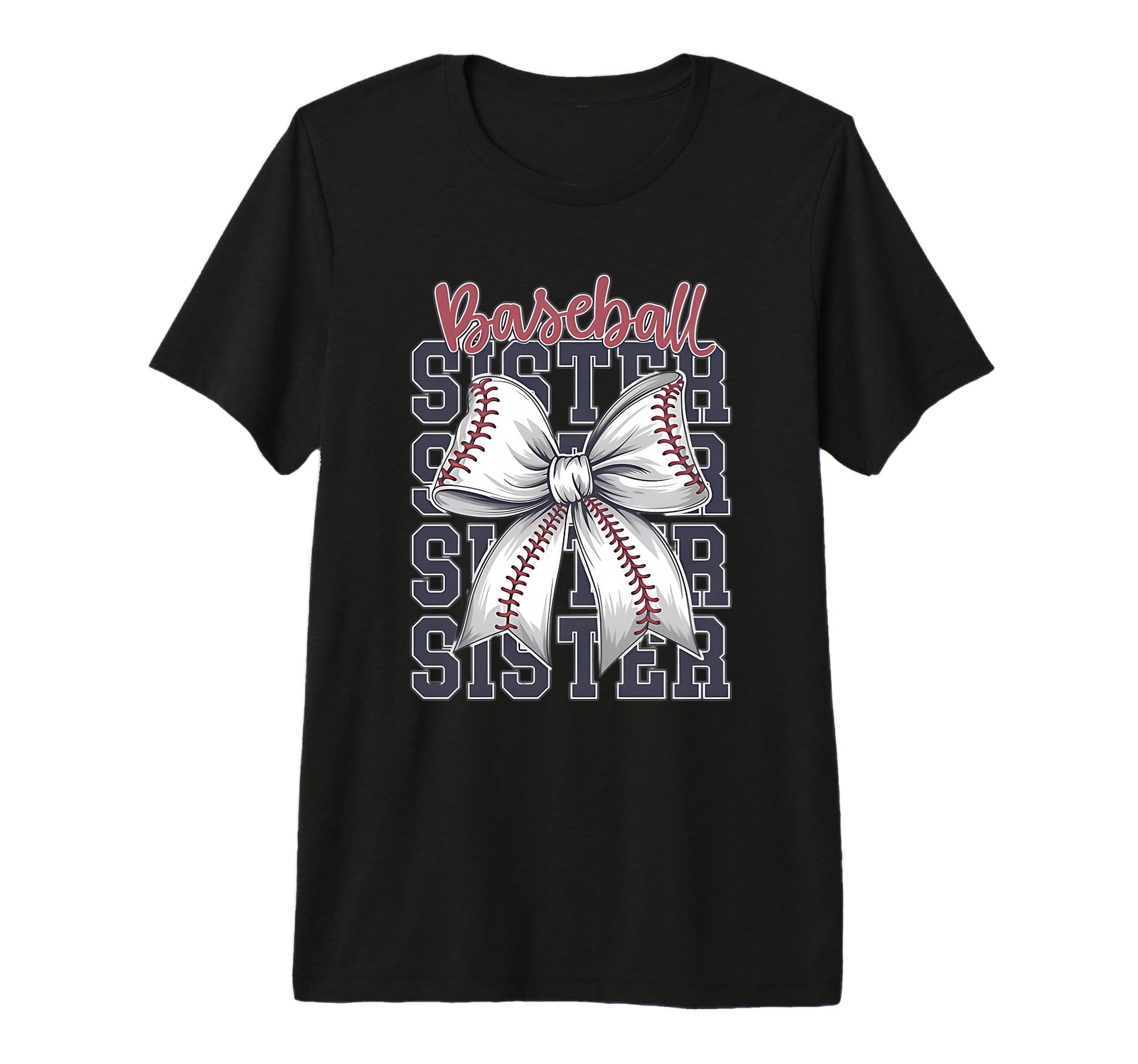 Baseball Sister Coquette Bow Tri T-Shirt - Casual Everyday Wear for Adults - T-Shirt, Sweatshirt, Hoodie