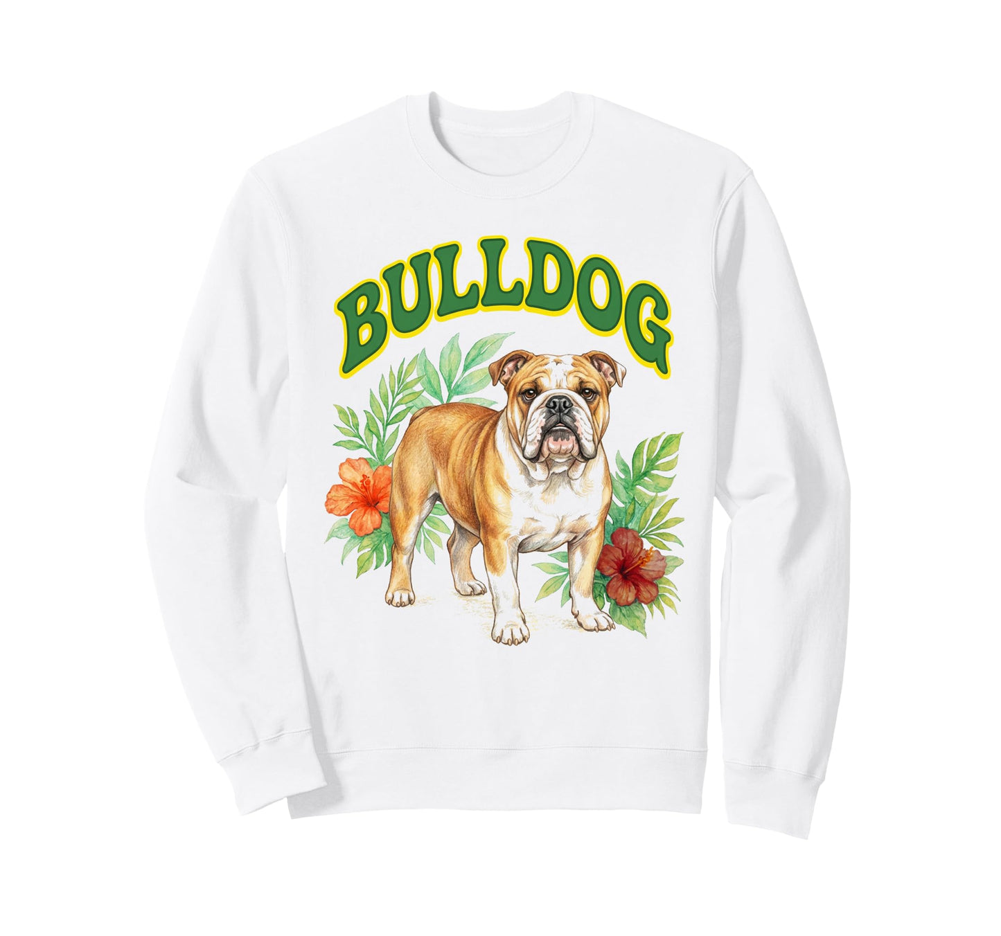 Bulldog Groovy Floral Watercolor Boho Sweatshirt - Custom Art Print Unisex - T-Shirt, Sweatshirt, Hoodie