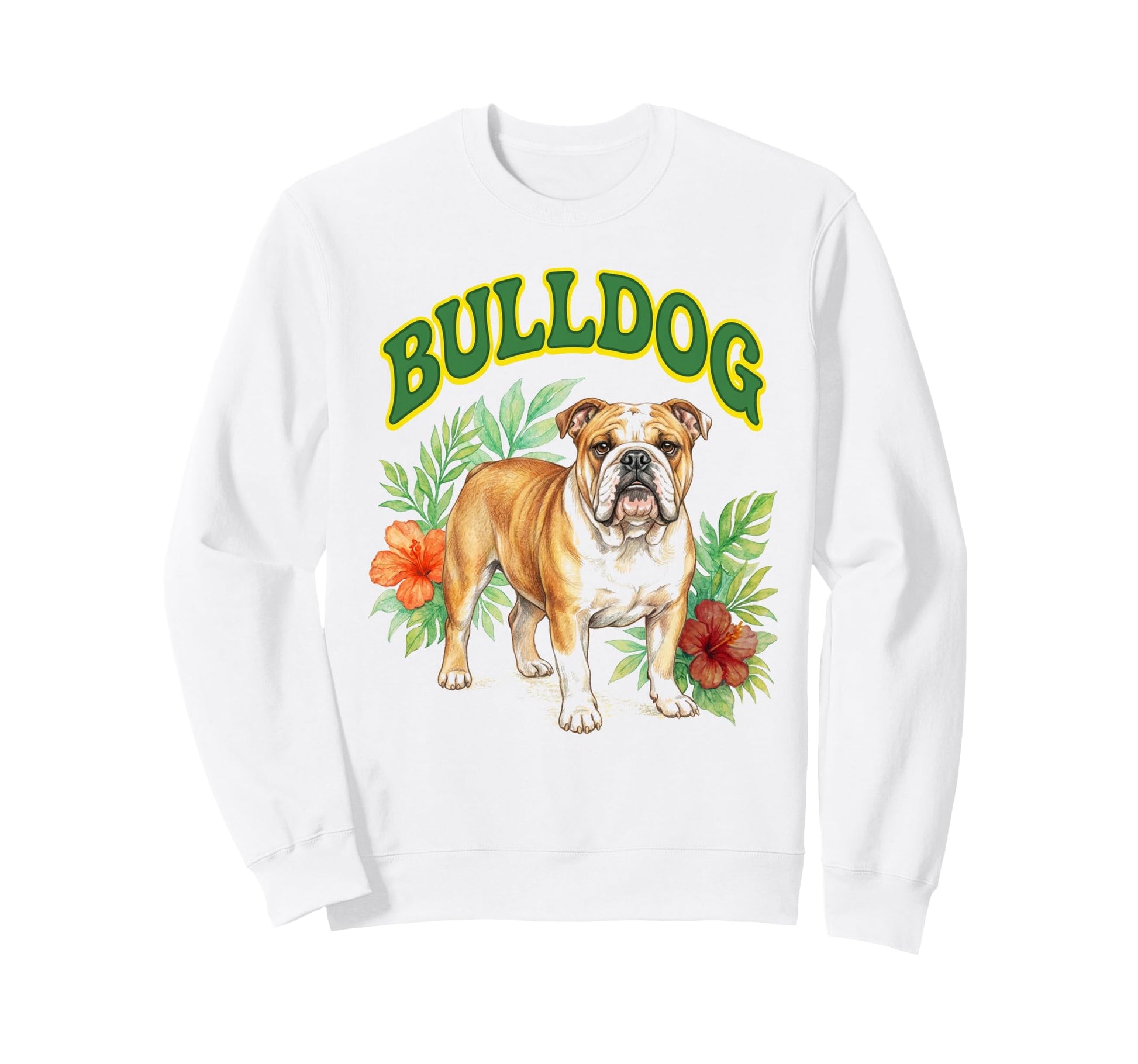 Bulldog Groovy Floral Watercolor Boho Sweatshirt - Custom Art Print Unisex - T-Shirt, Sweatshirt, Hoodie