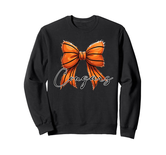 Cougars Basketball Bow Team Mom School Sweatshirt - Novelty Apparel Unisex - T-Shirt, Sweatshirt, Hoodie