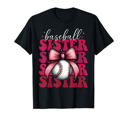 Baseball Sister Baseball Coquette Bow T-Shirt - Novelty Apparel Unisex - T-Shirt, Sweatshirt, Hoodie
