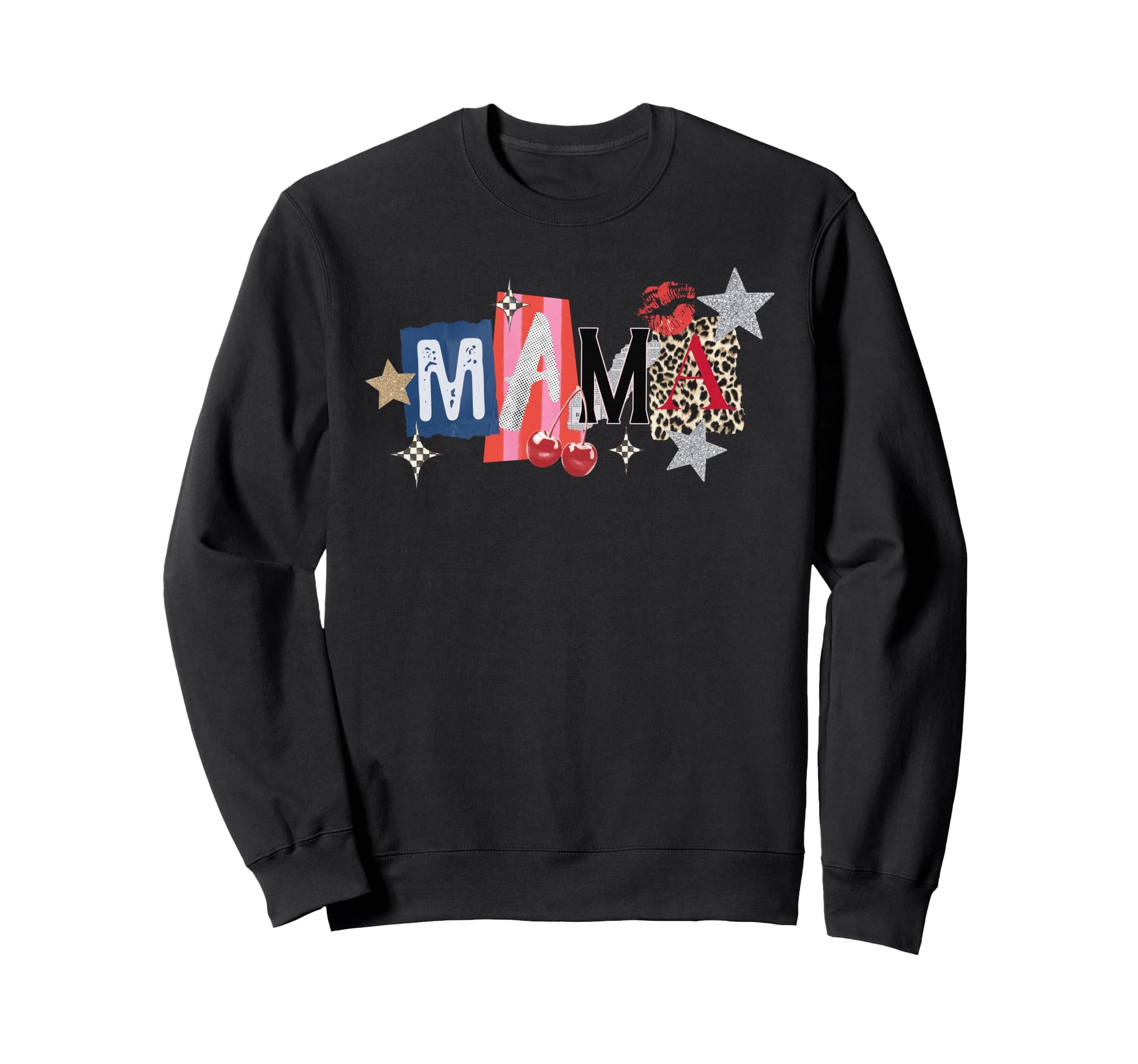 Rock Mama Leopard Cherry Stars Lips Sweatshirt - Minimalist Print Unisex - T-Shirt, Sweatshirt, Hoodie