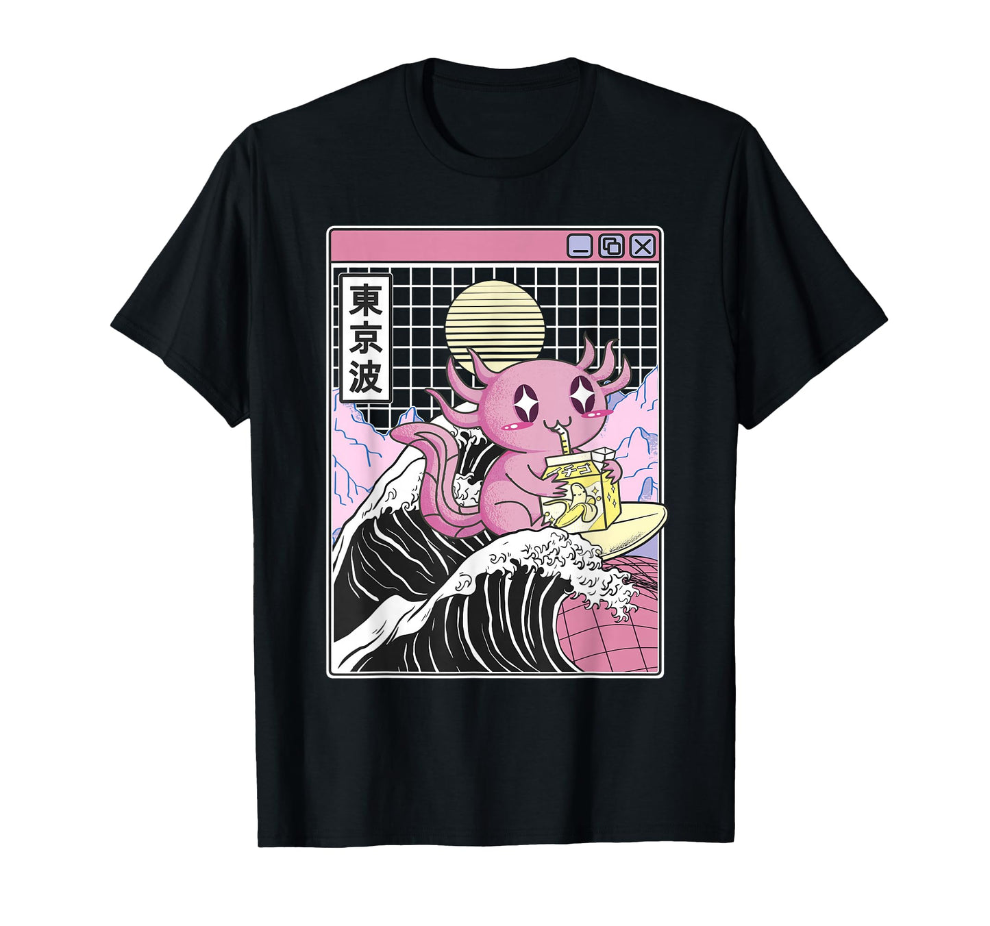 Axolotl Drinking Banana Milk Kanagawa Wave T-Shirt - Trendy Graphic Unisex - T-Shirt, Sweatshirt, Hoodie