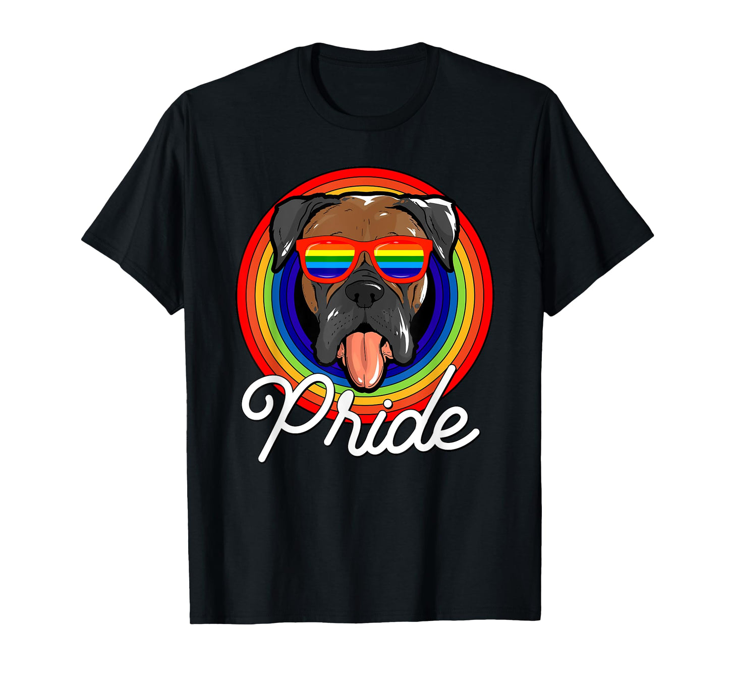 Boxer Lgbt Pride Dog Rainbow Sunglasses T-Shirt - Unique Graphic Men Women - T-Shirt, Sweatshirt, Hoodie
