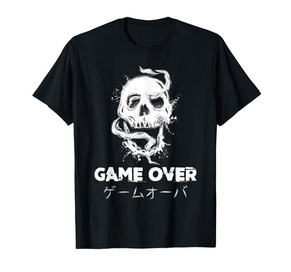 Game Over Skull Japanese Kanji T-Shirt - Fun Novelty Design for Adults - T-Shirt, Sweatshirt, Hoodie