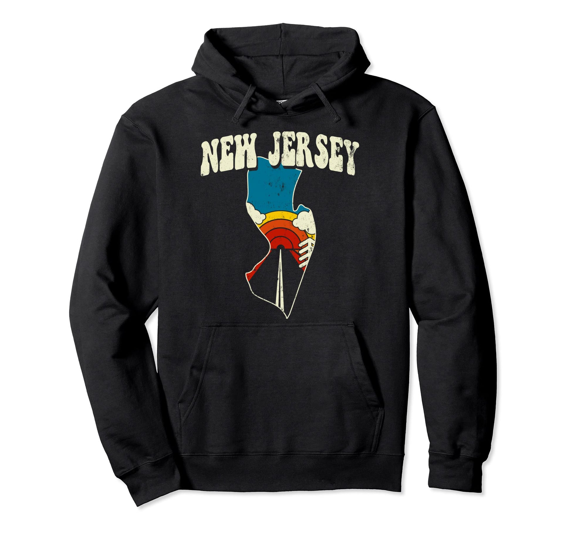 New Jersey State Rainbow Hippie 70S Map Hoodie - Custom Art Print Unisex - T-Shirt, Sweatshirt, Hoodie