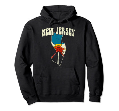 New Jersey State Rainbow Hippie 70S Map Hoodie - Custom Art Print Unisex - T-Shirt, Sweatshirt, Hoodie